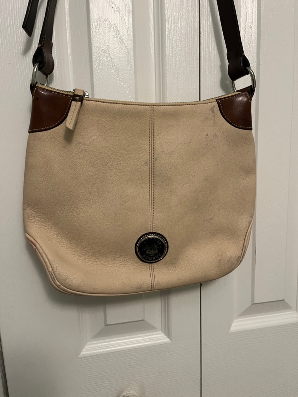 Dooney & Bourke Cream Leather Shoulder Bag with Brown Trim vintage